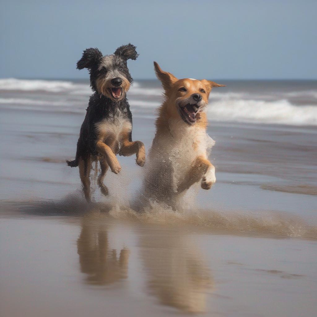 Dogs playing on a Beach
